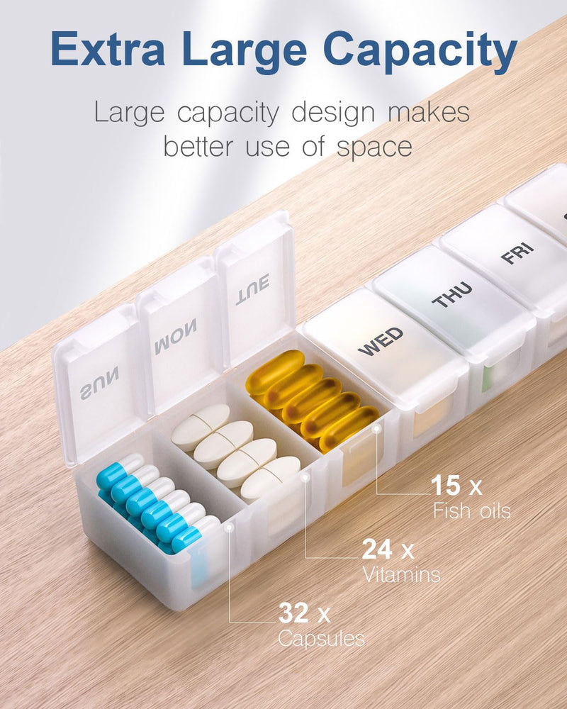 [Australia] - Extra Large Pill Organizer Weekly, KAPENS Daily Pill Case Box Large Capacity Compartments, 7 Day Pill Containers for Medicine Supplements Vitamin Fish Oil White 