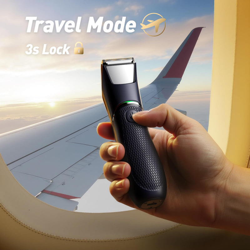 [Australia] - Body Hair Trimmer for Men: Pubic Hair Trimmer with Mirror & LED Light - Electric Ball Shavers with Ceramic Blades & Travel Lock - Body Groomer IPX7 Waterproof Wet/Dry Use for Groin/Legs/Chest 