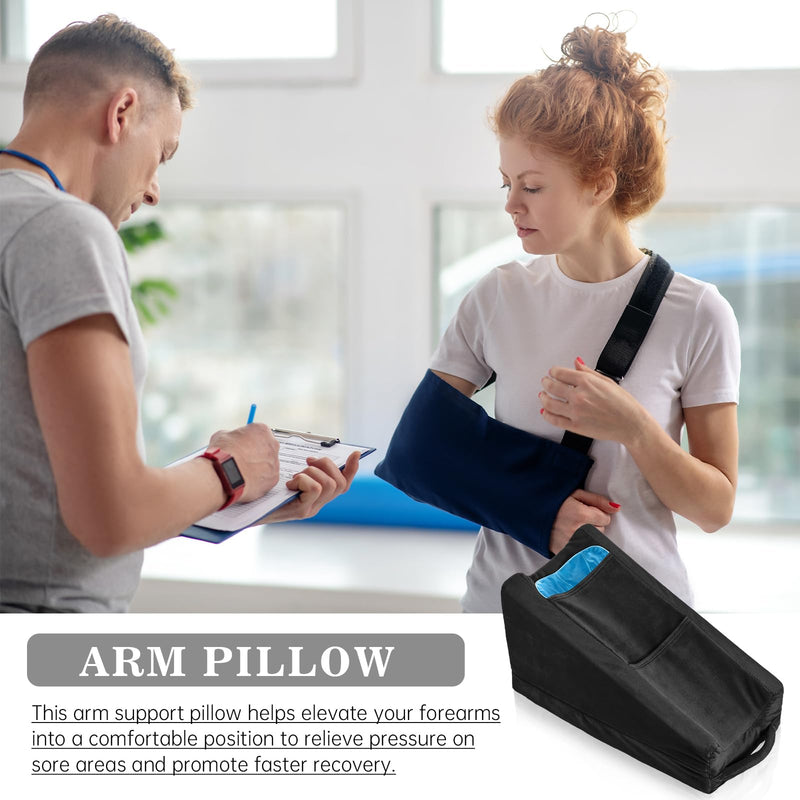 [Australia] - Buryeah Arm Elevation Pillow with 2 Pockets, Soft Ergonomic Support Pillow for Elbow Rest Wedge Broken Arm Gifts with High Density Foam for Recovery Sleeping(Black) Black 