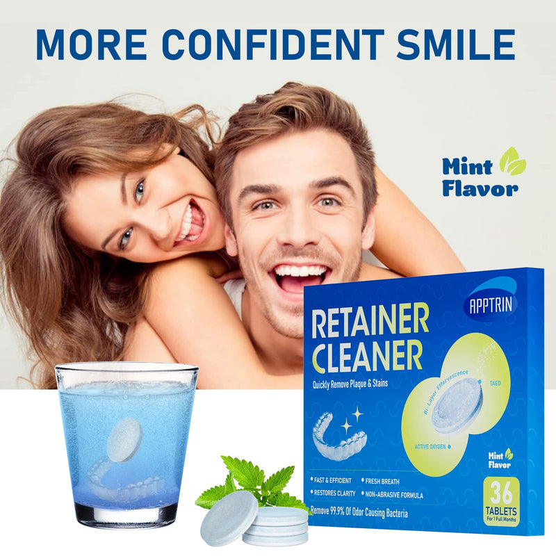 [Australia] - APPTRIN retainer cleaning tablets, braces cleaning tablets, 36 fresh retainer tablets, tabs for cleaning dentures, mouth guards, dentures 