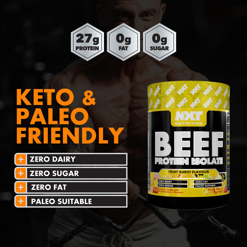 NXT Beef Protein Isolate 540g - High Protein Powder in Natural Amino Acids - Paleo, Keto Friendly - Dairy and Gluten Free | 540g (Fruit Burst)