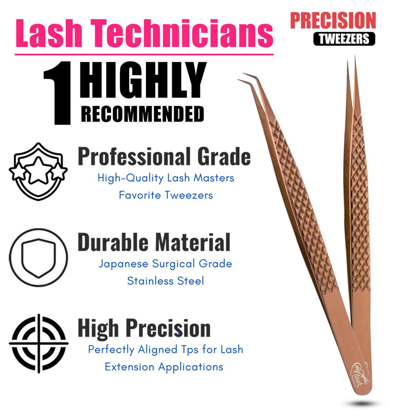 2pcs Curved & Straight Isolation Tweezers for Eyelash Extensions – 14cm Stainless Steel, Copper color Tweezer Set, Best for Classic & Individual Lashes, Professional Pinzas para Pestaña Copper X Tweezers Set