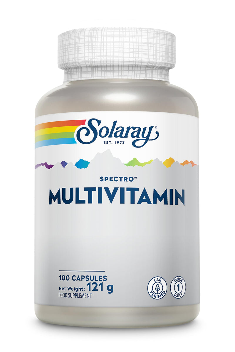 Solaray Multivitamin Spectro for Men & Women - 100 Capsules | 1-A-Day Formula with Iron | 30 Vitamins, Minerals & Botanicals | Bone, Immune & Energy Support