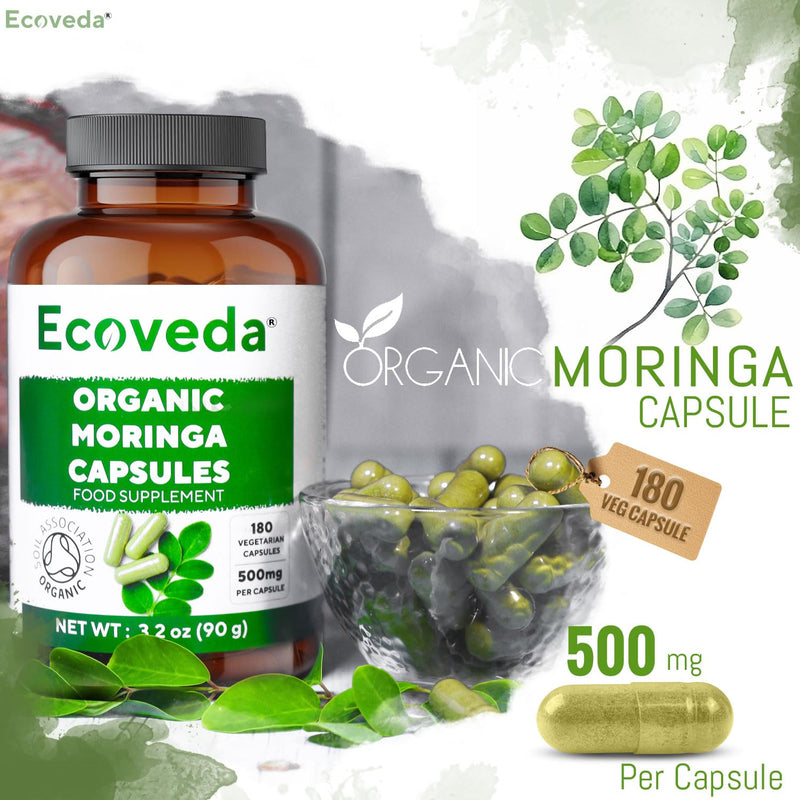 Organic Moringa Capsules, 2 Months Supply, 180 Moringa Powder Organic Capsules, 1500mg High Strength Moringa Supplement and Soil Association Certified, Vegan & Non-GMO (Not Moringa Tablets)