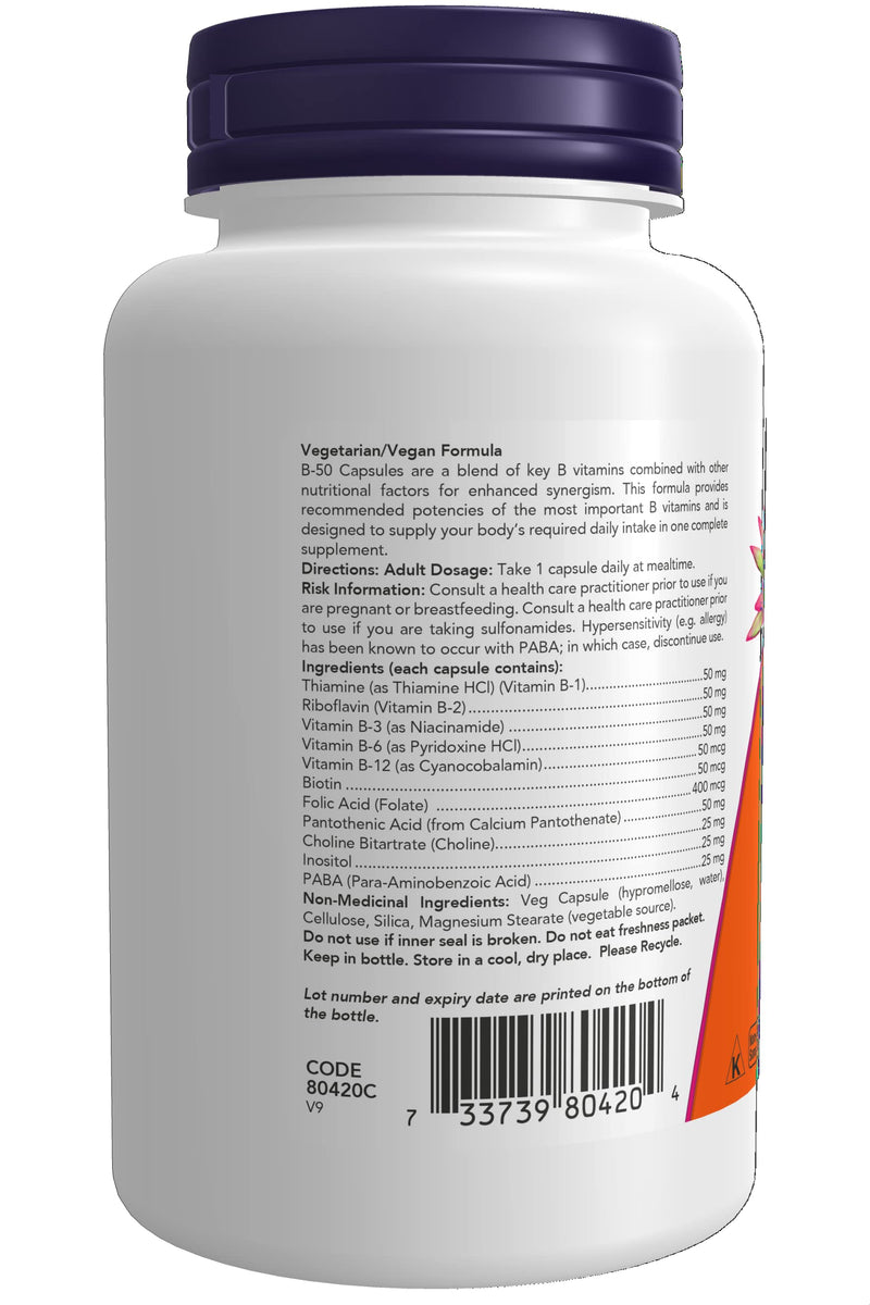 NOW Vitamin B-50 mg,100 Veg Capsules 1
