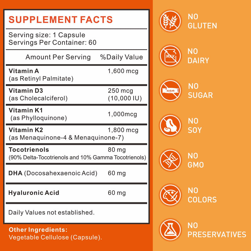 ADK Vitamin Supplement- Vitamin A, Vitamin D3 and Vitamin K, Superior Support for Bone Health, Immunity and Heart - 60 Softgels
