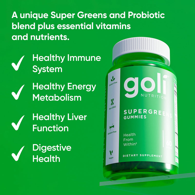 Goli SuperGreens Vitamin Gummy - 120 Count - Essential Vitamins and Minerals - Plant-Based, Vegan, Gluten-Free & Gelatin Free - Health from Within, Pack of 2 mixed berry 120 Count (Pack of 1)