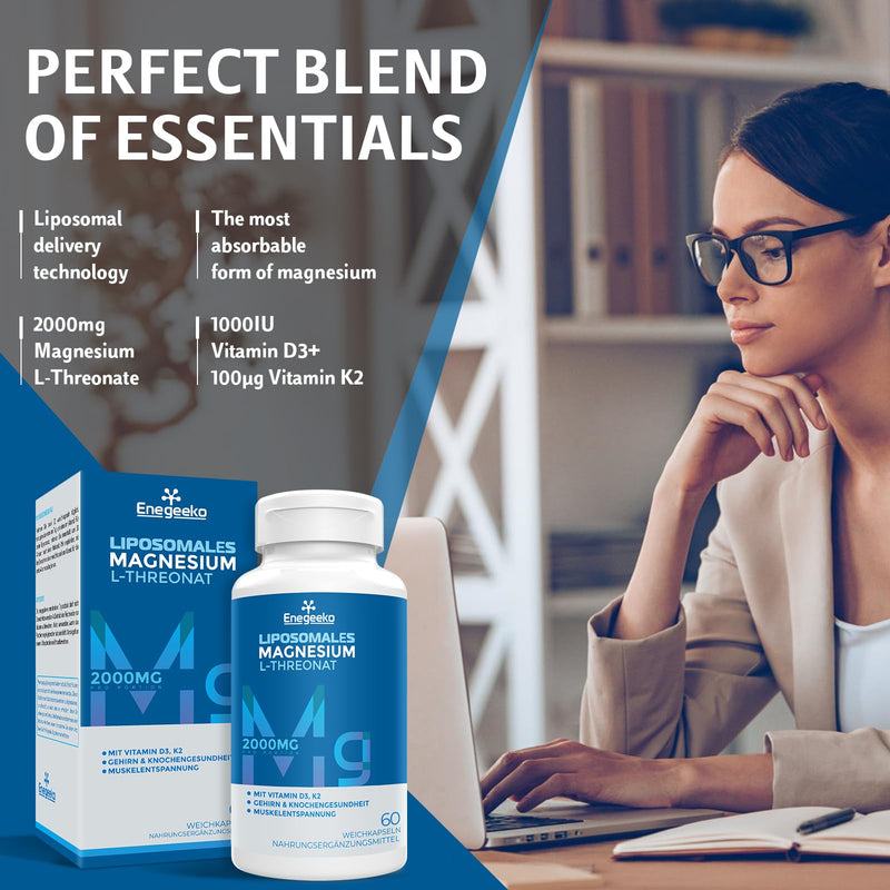 Liposomal Magnesium Softgels 2000mg - Magnesium Supplement with Vitamin D3 & K2 Non-GMO, Gluten-Free 60 Softgels ((60 Count (Pack of 1))) (60 Count (Pack of 1))