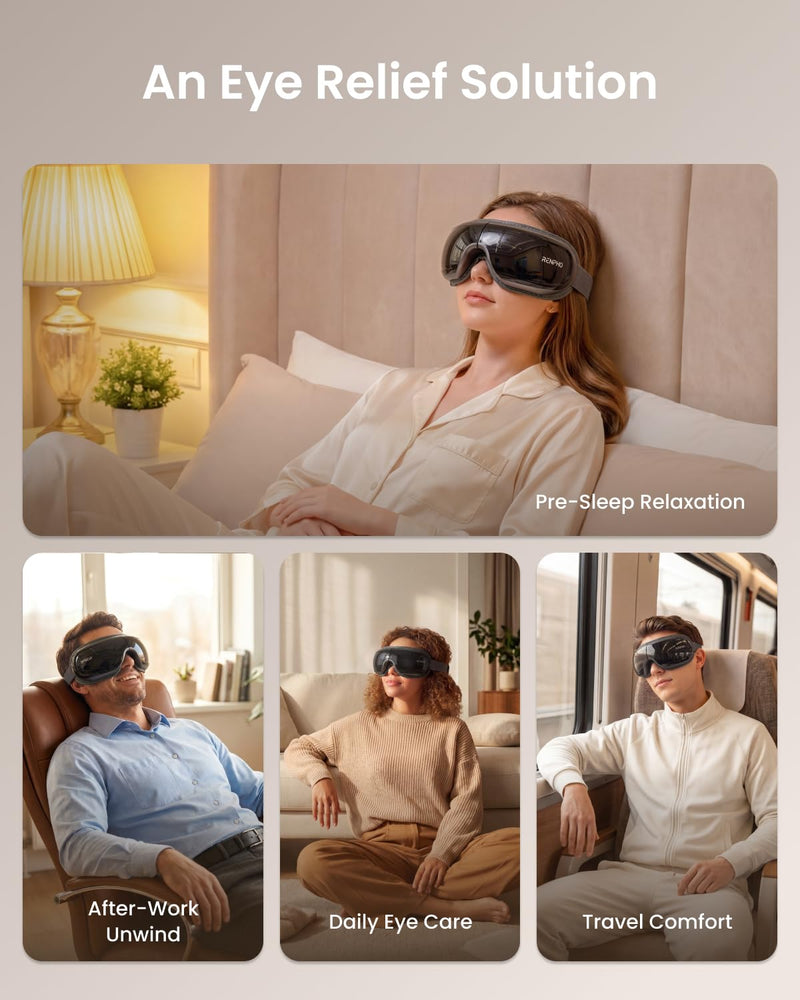 RENPHO Eyeris 3 Eye Massager with Heat and Cooling, Massaging Eye Mask | Voice Control, Vibration & Compression Massager for Dry Eyes & Head Tension, FSA Eligible HSA, Gifts for Women & Men Black