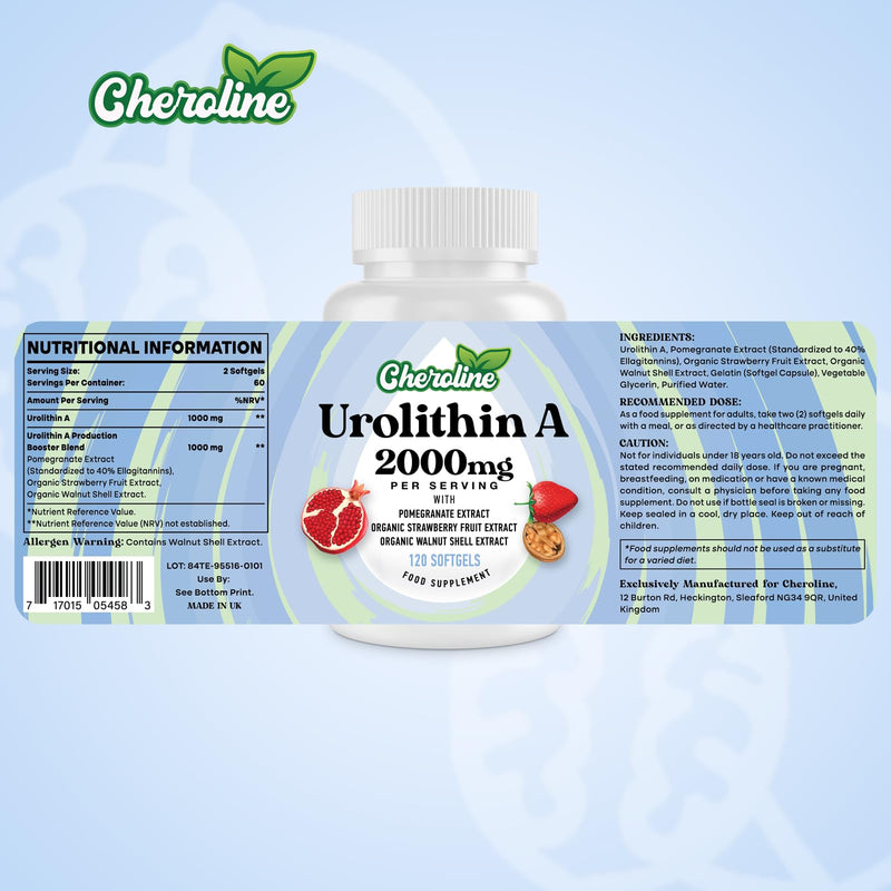 Urolithin A Supplement 2000mg - 120 Softgels 60-Day Supply - Enhanced with Pomegranate, Strawberry, and Walnut Extracts - for Mitochondria & Energy (120 Count (Pack of 1)) 120 count (Pack of 1)