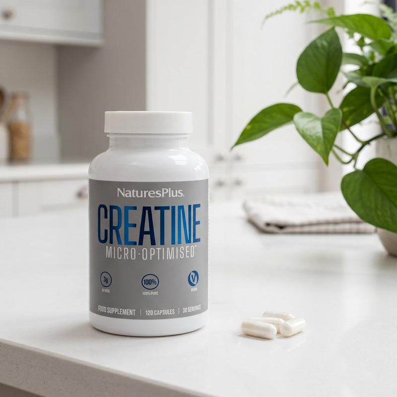 NaturesPlus Creatine Micro-Optimised Capsules - 100% Pure Creatine Monohydrate Supplement for Peak Performance, 3 g per Serving - Vegan, Gluten Free, 120 Capsules, 30 Servings