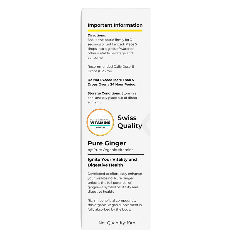 Pure Ginger Liquid Supplement – 10ml Bottle – 40-Day Supply – Swiss Made – Smart Liquid Extract – for Digestion, Immunity, Natural Energy, Gut Health and Inner Balance – Micelle Powered