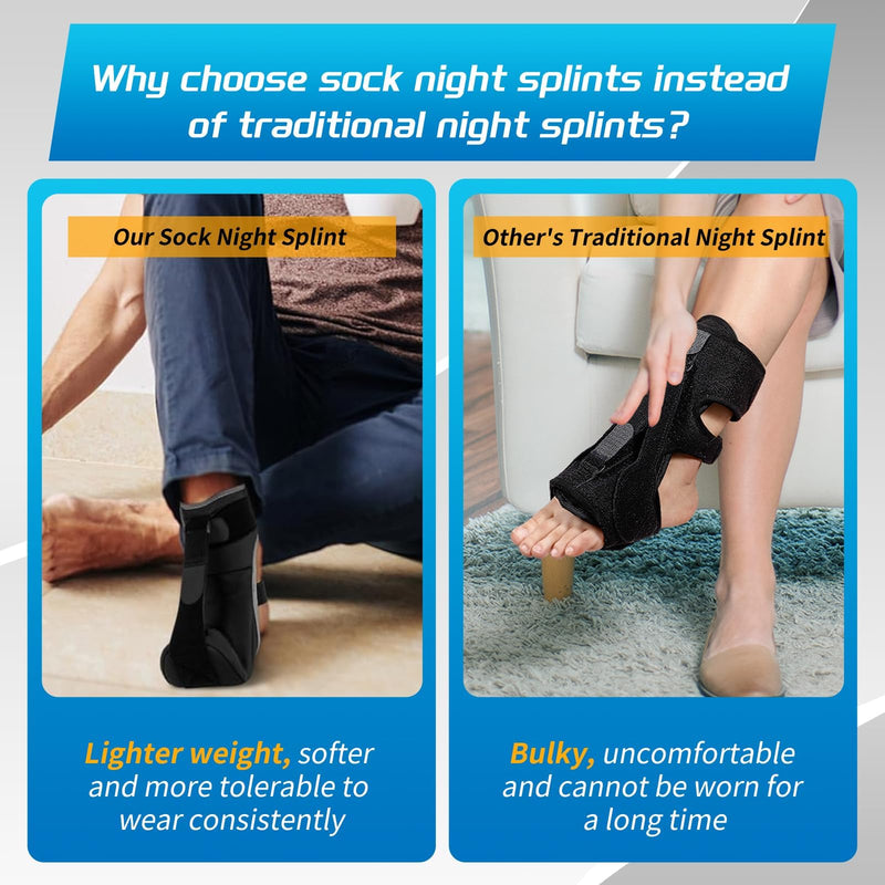 Plantar Fasciitis Night Splint Sock with Massage Ball for Plantar Fasciitis Relief, Soft & Comfortable Foot Brace for Achilles Tendonitis Heal Spur Foot-drop Flat-arch for Women and Men, Small-Black