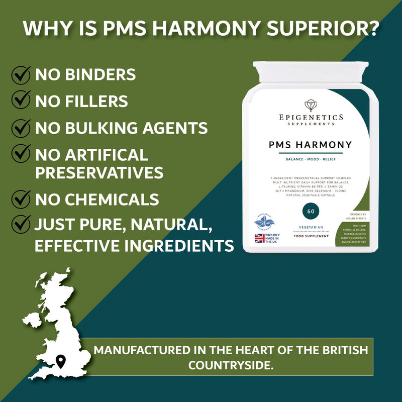 PMS Harmony | Hormonal Balancing Formula for Women | Premenstrual Relief Supplement | Hormone Control | 60 Vegetarian Capsules by Epigenetics Supplements