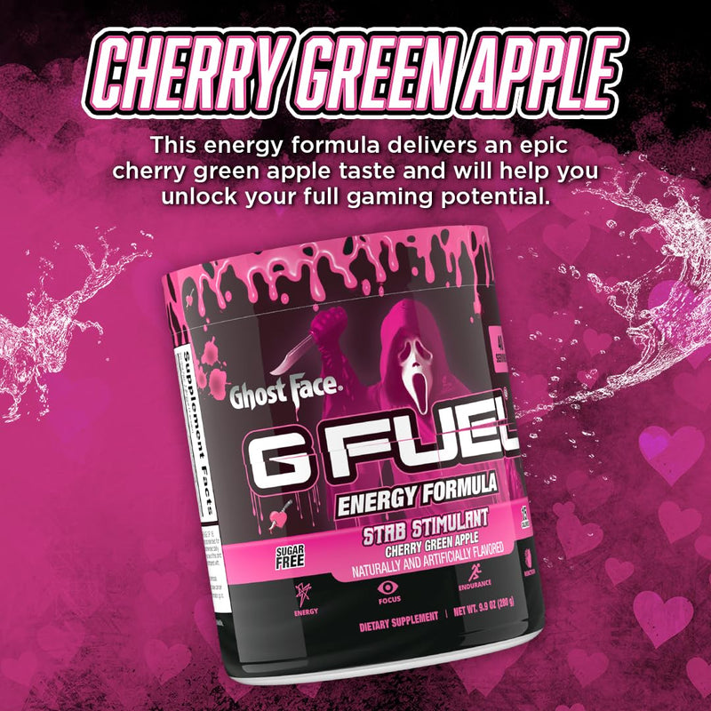 [Australia] - G Fuel Ghost Face Energy Drink Powder, Pre Workout Caffeine Mix for Gaming, Sugar Free Focus Amino, Vitamin + Antioxidants, 9.9oz (Cherry Green Apple, 40 Servings) Cherry Green Apple 