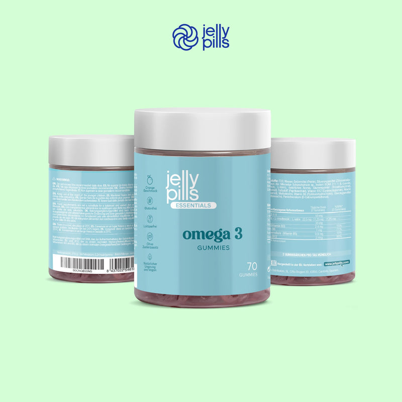 [Australia] - Jelly Pills® Concentrated Omega-3 Gummies (DHA + BCAA) and B Group Vitamins - 70 vegan orange flavored gummies - no added sugar - for children and adults 