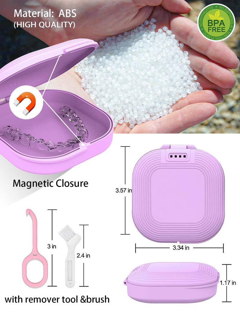 [Australia] - HEMILAB® Retainer Case, Slim Aligner Case with Vent Holes, Compatible with Invisalign, Mouth Guard Case, Cute Retainer Case with Retainer Removal Tool and Brush, Purple 