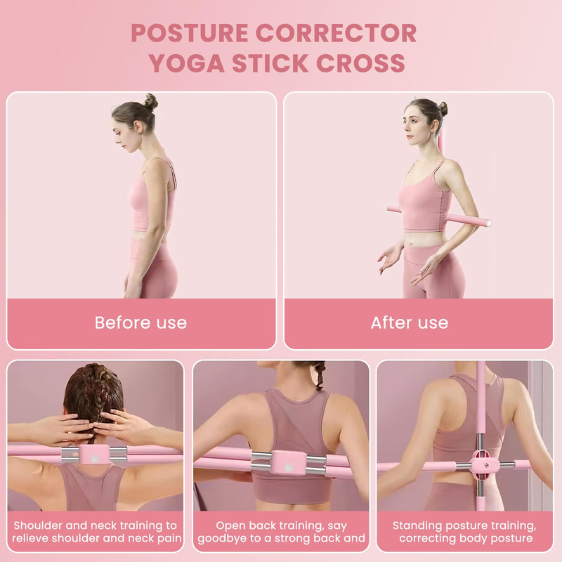 [Australia] - Posture Corrector Yoga Cross Stick - Back Pain Relief for Adult And Child，Back Cross Orthosis Yoga Stick, Improving Hunchback And Chest Back Support Posture, Orthosis Can Stretch 23.6-35.4in Grey 21.6-35.4 