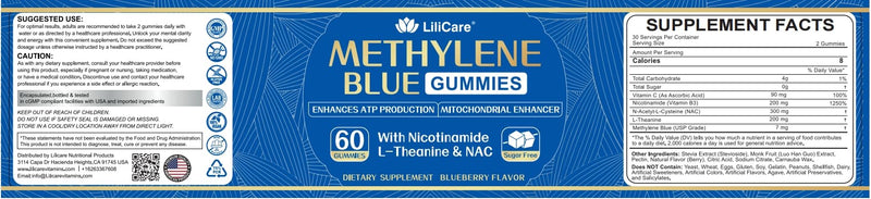 LILICARE Methylene Blue Gummies for Humans | Fast-Absorbing, Vegan, 120 Ct 60 Count (Pack of 2)