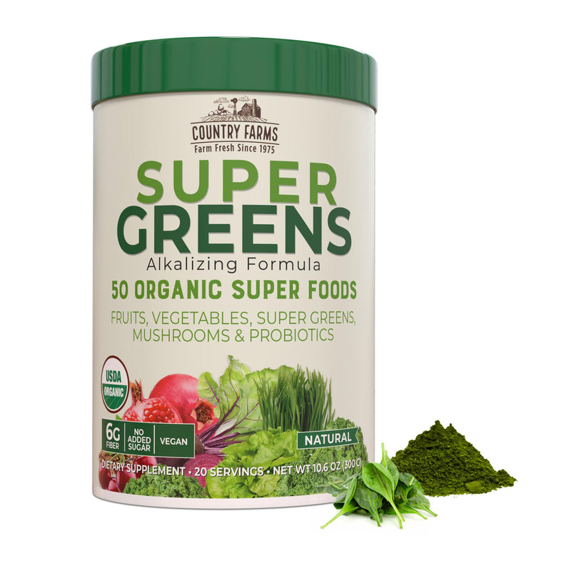 Orgain Hydrolyzed Collagen Peptides Powder, Country Farms Super Greens Powder, 50 Organic Superfoods