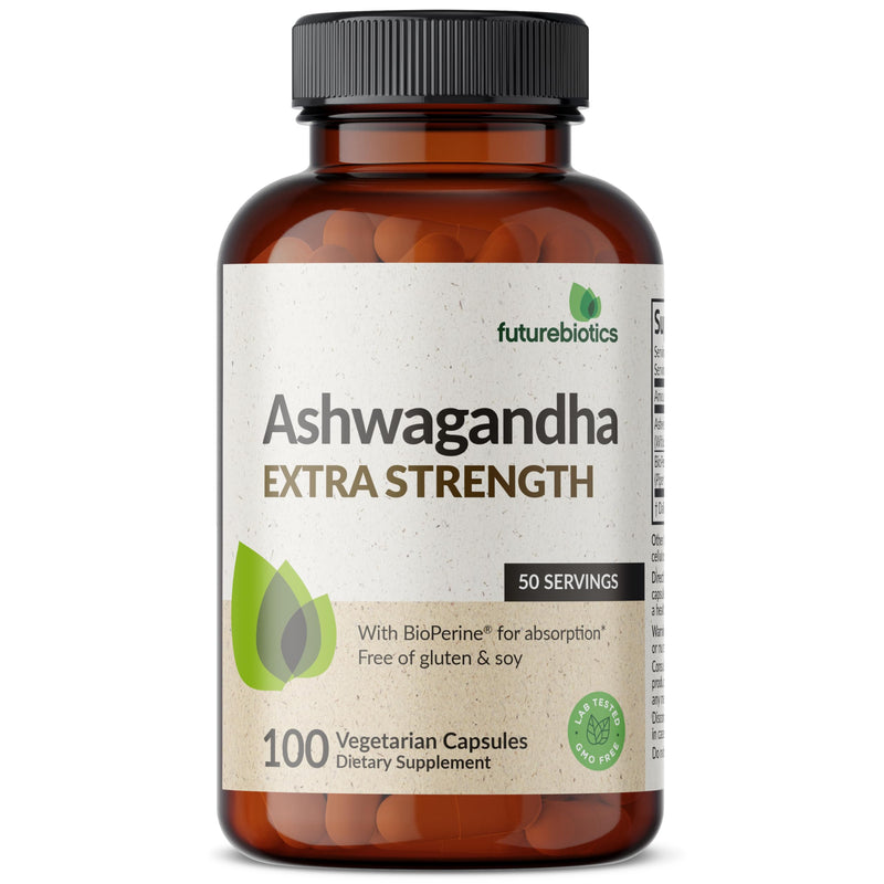 [Australia] - Futurebiotics Ashwagandha Extra Strength Stress & Mood Support with BioPerine - Non GMO Formula, 100 Vegetarian Capsules 100 Count (Pack of 1) 