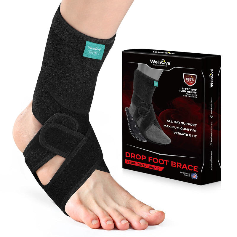 Welnove Foot Drop Support Brace, AFO Ankle Stabilizer for Improved Walking, Aiding Foot Control in Cases of Drop Foot, Nerve Injuries, Spinal Conditions, and More (Right)
