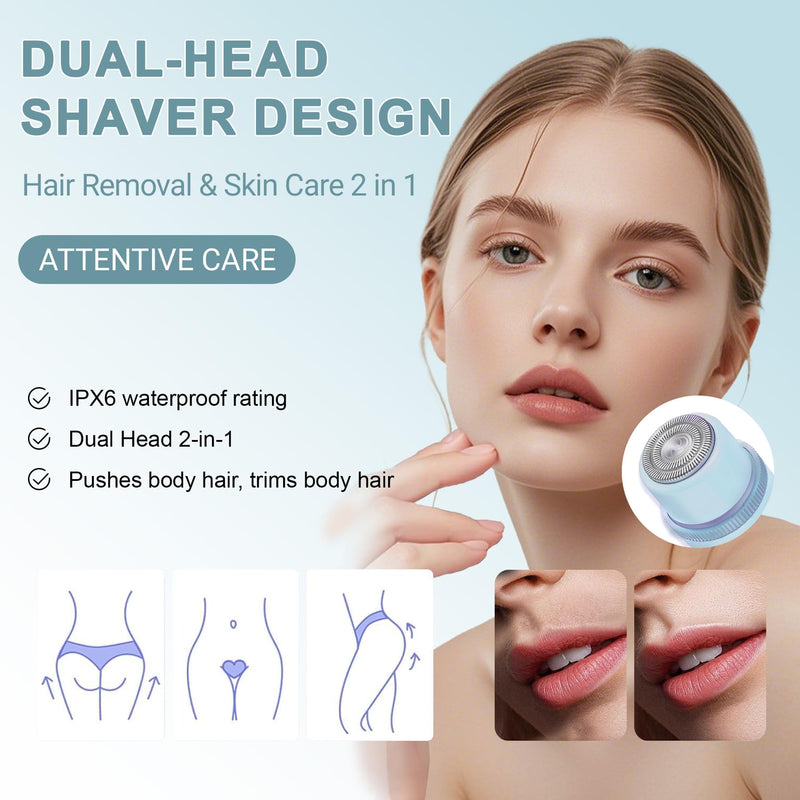 Bikini Trimmer for Women with LCD, Cordless& Painless& Waterproof Dual Head Shaver for Women Private Area& Face& Body, 2-in-1 Electric Razors, Bikini Shaver, Hair Trimmer Travel Grooming Kit Blue