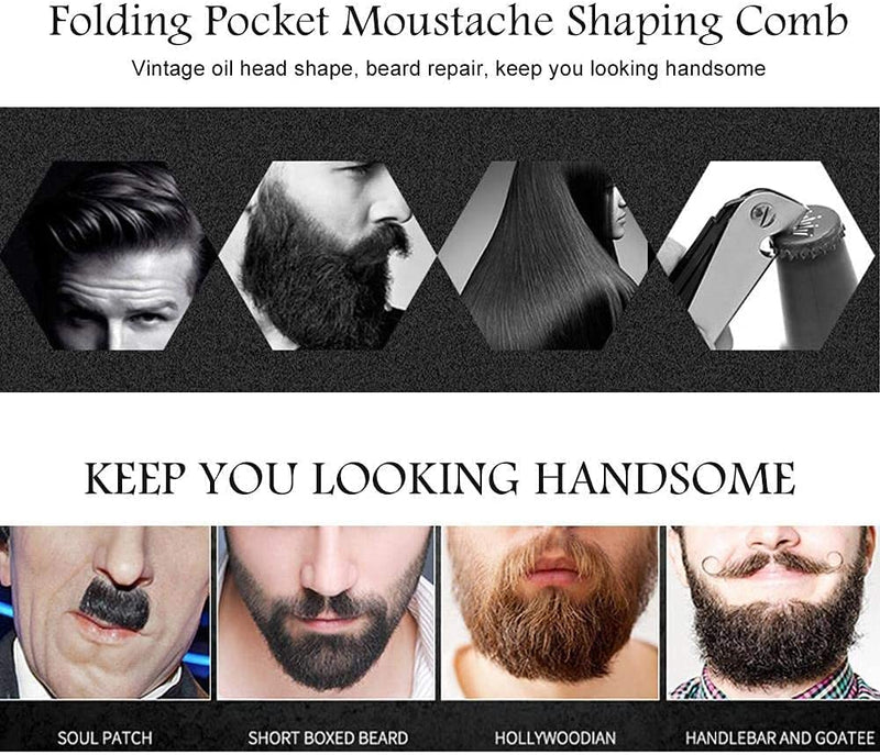 [Australia] - Folding beard comb, foldable comb for men, stainless steel beard comb, foldable round comb made of stainless steel, teeth comb, folding bag, mustache shaping comb for the hairdressing salon in the household (2#) 