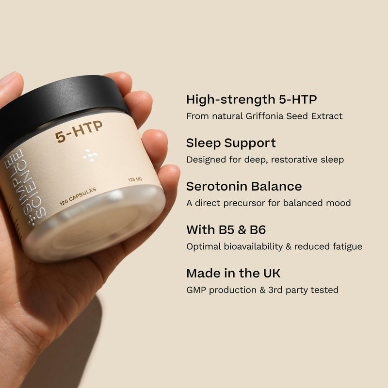 5HTP | 120 Capsules | High Strength 5HTP from 5,000mg of Griffonia Seed | Providing 250mg Extract + B5 & B6 | Sleep & Mood Support | Biodegradable Jar | Vegan and UK Made