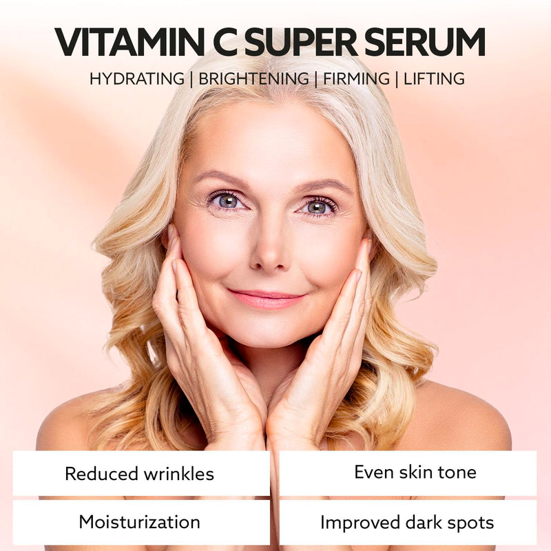 Super Vitamin C Serum for Women Over 70: Vitamin C Face Serum, Niacinamide, Bakuchiol, Hyaluronic Acid, Hydrating, Lifting, Reduces Aging Spots and Wrinkles - Korean Skin Care, 1 fl oz