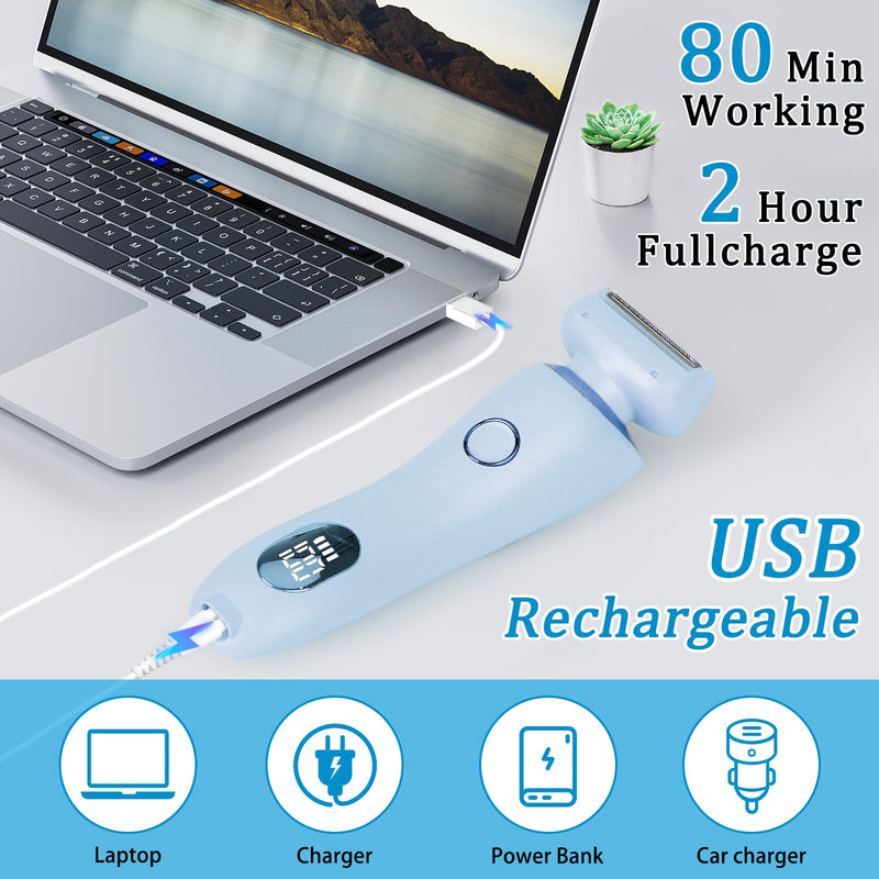 [Australia] - Women's electric razor, 2 in 1 intimate razor for women, electric razor, women's epilator with IPX7 waterproof, wireless UBS wet/dry epilator for face, bikini, legs, arms, body, blue 