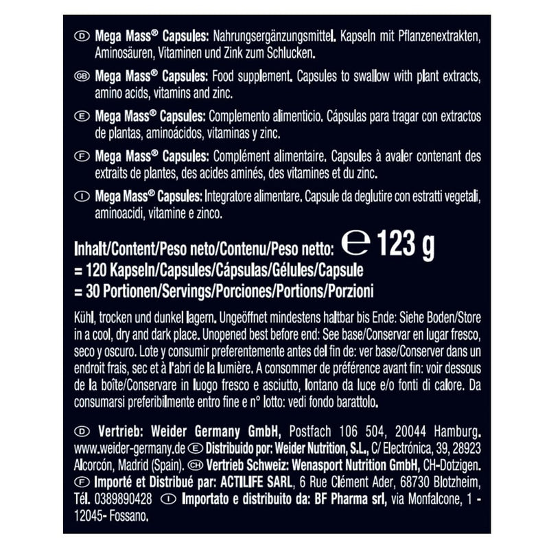 Weider Mega Mass Capsules - 120 caps