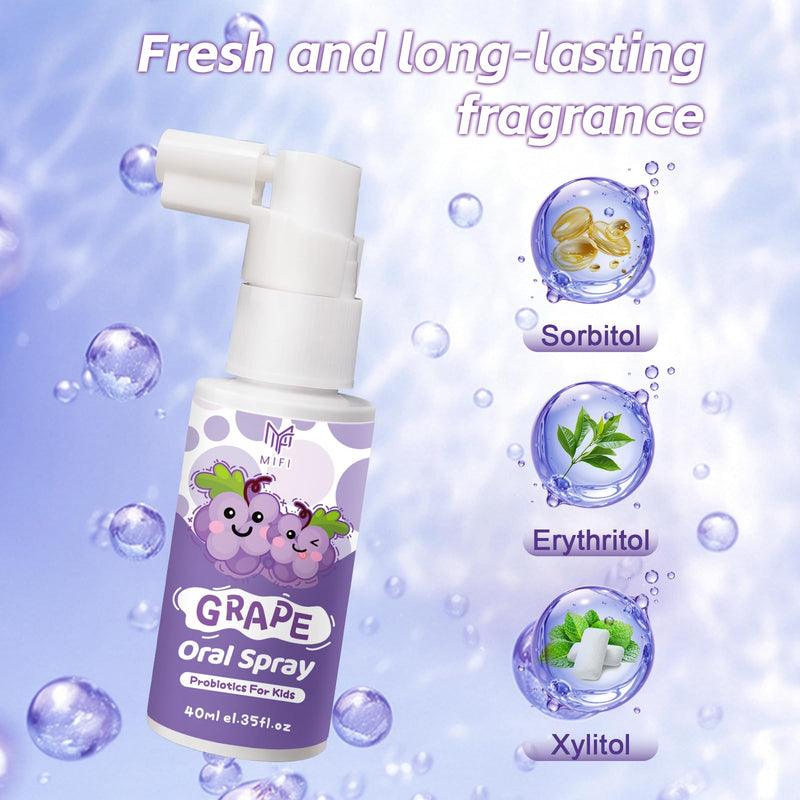 Kids Oral Spray - Probiotic Fruit Flavored Toothpaste Helper for Toddlers, Daily Fresh Breath, Gentle Oral Care Spray for Children (2Pack, Grape) 1.35 Fl Oz (Pack of 2)