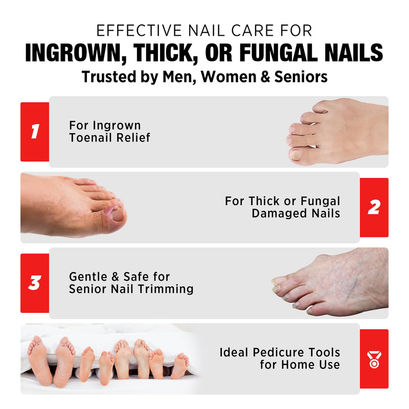 Treatonic Ingrown Toenail Clipper Removal Kit - Toenail Clippers for Thick, Fungal-Damaged, Curved Nails with Lifter & File, Long-Handle Pedicure Tools for Men, Women & Seniors