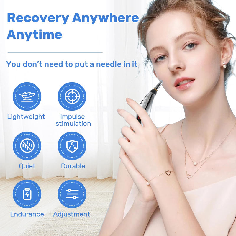 [Australia] - Acupuncture Pen, 5-in-1 Electronic Acupuncture Pen Pain Relief Therapy Rechargeable Powerful Meridian Energy Massage Pen Relief Pain Tools, White 