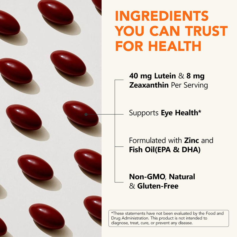 Lutein and Zeaxanthin Eye Health Supplement 40mg with Omega 3, Vitamin C D3 B6 B12, Zinc CoQ10，16 in 1 Vision Support Formula with Marigold Extract，Eye Comfort Daily Nutritional Support – 120 Softgels