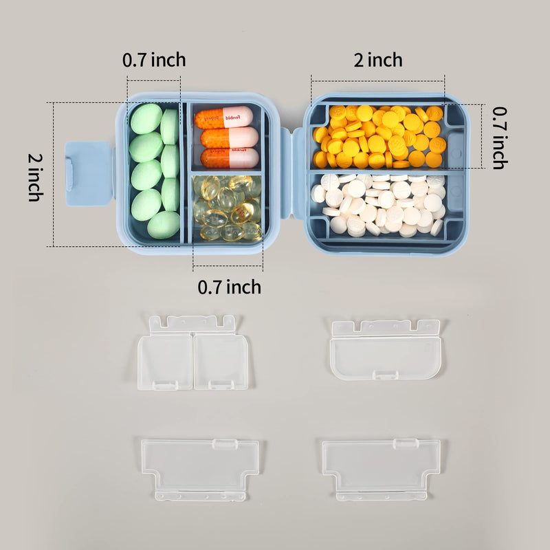 Daily Pill Organizer 5 Compartments Portable Moisture Proof Small Pill Case for Pocket Purse Travel Pill Box Portable Medicine Vitamin Fish Oil Holder Container (Blue) Blue