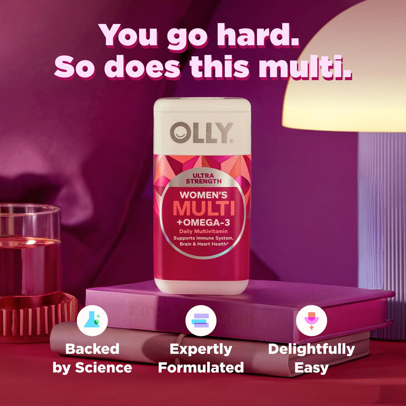 OLLY Ultra Strength Women's Multivitamin Softgels, Omega-3s - 60 Count 60 Count (Pack of 1)