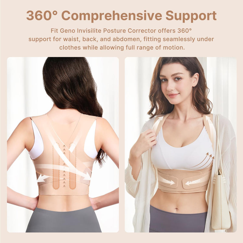 [Australia] - Fit Geno Posture Corrector for Women Invisilite: Invisible Lightweight Back Brace for Neck Shoulder & Upper Back Pain Relief - Improve Posture Correct Hunchback Slouching Under Clothes Medium Beige M (Under Bust 34"- 38") 