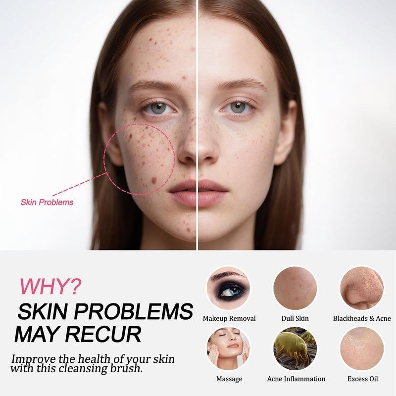 Electric Facial Cleansing Brush with 4 Brush Heads & 5 Speeds - IPX6 Waterproof, Type-C Fast Charging - for Deep Cleansing, Exfoliating, Pore Minimizing & Makeup Removal (Pink) Pink