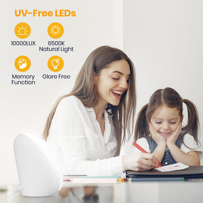 [Australia] - LASTAR Sun Lamp, 10,000 Lux Sunlight Lamp with Touch Control, 5 Brightness Level & 60Min Timer, One-Max Sun Lamp with Memory Function for Home/Office(White) A-White 