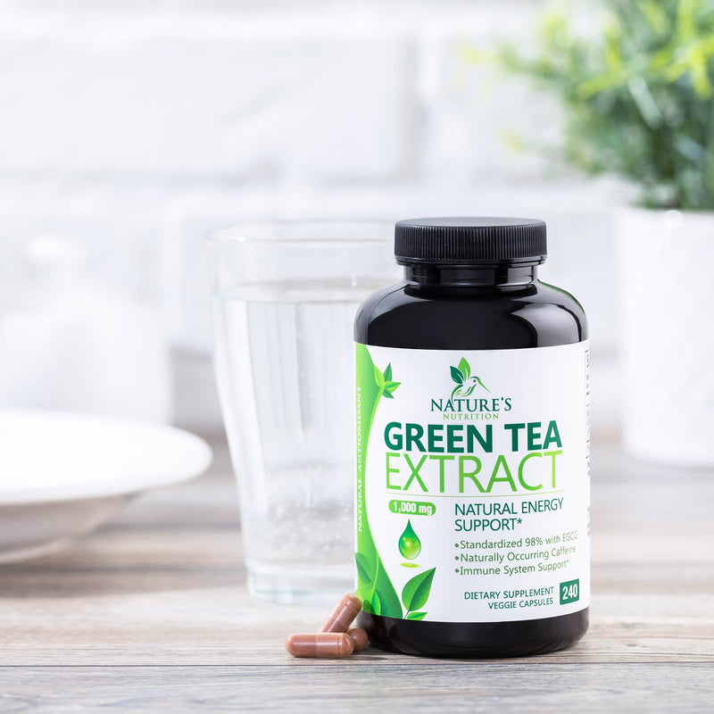 [Australia] - Green Tea Extract Capsules 1000mg 98% Standardized EGCG - 3X Strength for Natural Energy - Heart Support with Polyphenols - Gentle Caffeine - 240 Capsules 240 Count (Pack of 1) 