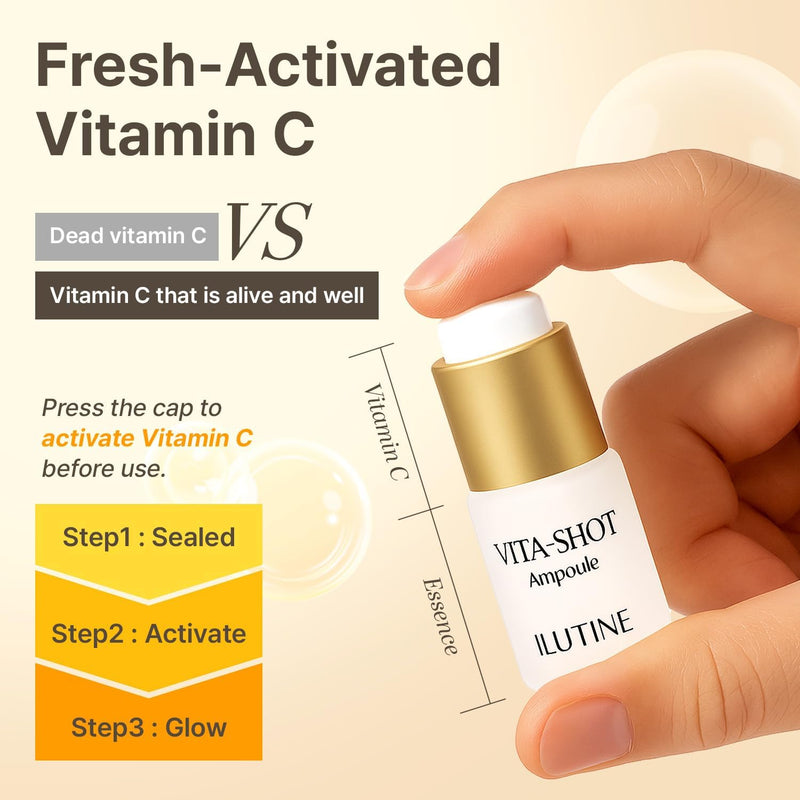 Vita-Shot Vitamin C Ampoule – Vitamin C Face Serum with Ectoine & Glyceryl Glucoside, Korean Skincare Ampoule for Daily Use 0.23 Fl Oz (Pack of 5)
