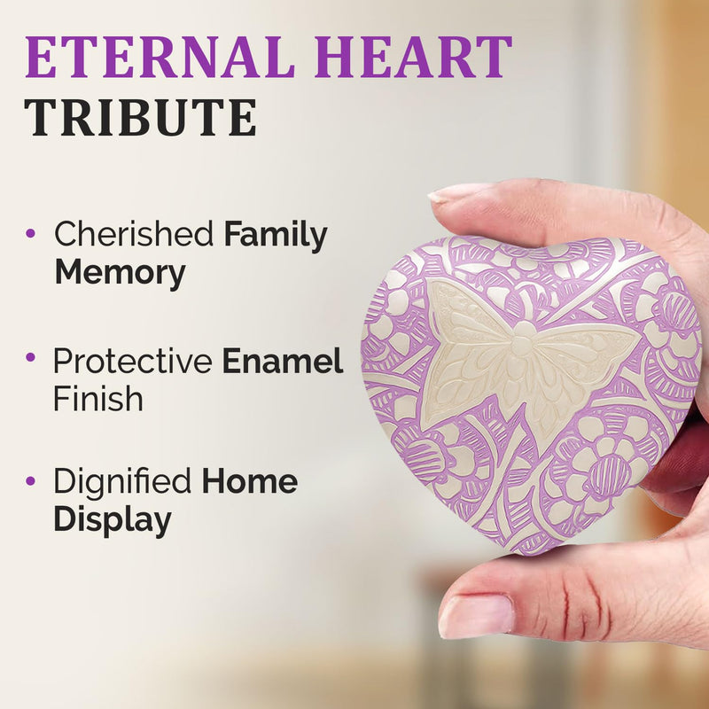 [Australia] - Small Urn for Ashes for Women/Men ‚Äì Butterfly Heart Urns ‚Äì Keepsake Urn for Baby Girl/Boy Ashes with Stand, Velvet Bag & Box ‚Äì A Loving Tribute to Honor Your Little Angel Forever (Purple, Small) Purple 