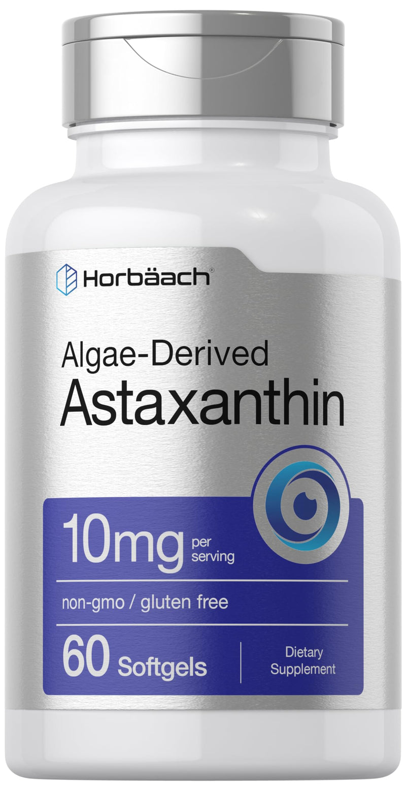 Horbäach Astaxanthin 10mg | 60 Softgels | Algae Derived Formula | Non-GMO, Gluten Free Supplement