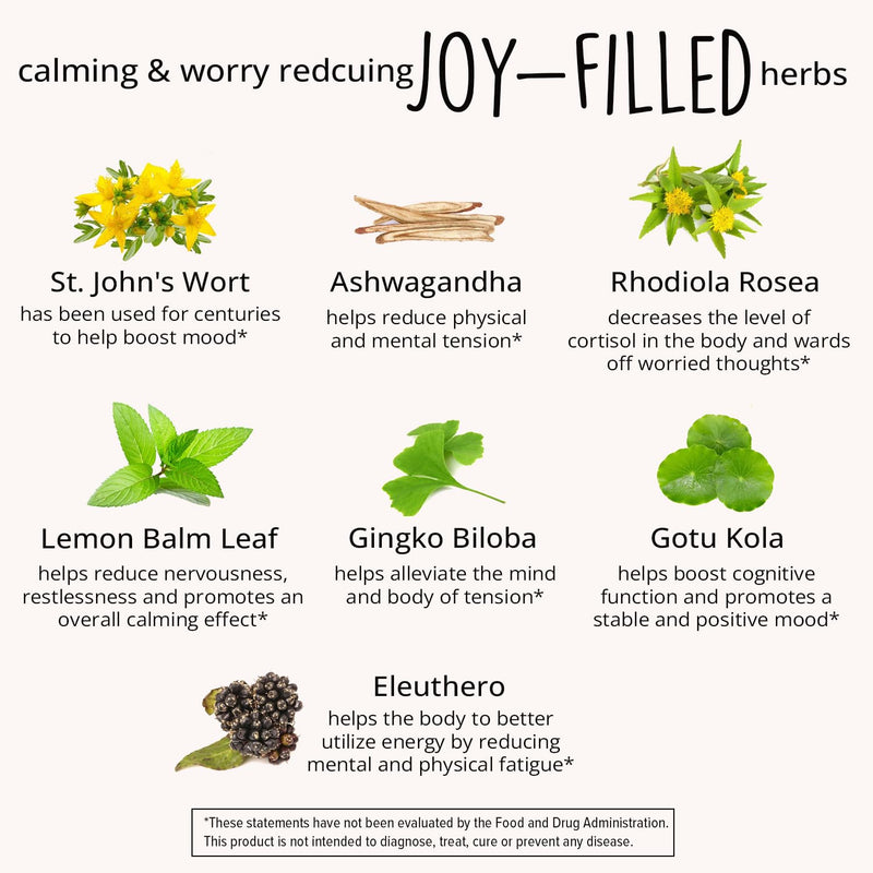 [Australia] - Joy-Filled Mood Support Supplement with St. Johns Wort | Stress Relief Supplement - Helps Calm The Mind & Body | 100% Plant-Based, Ashwagandha, Rhodiola Rosea, Eleuthero | Herbal, 60 ct 60 Count (Pack of 1) 