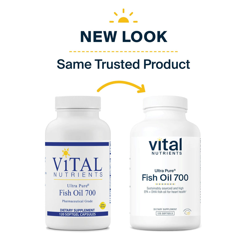 [Australia] - Vital Nutrients Ultra Pure® Fish Oil 700 | Supports Heart, Brain, and Joint Health* | Sustainably Sourced High EPA & DHA Omega-3 Fatty Acid | Lemon Flavor | Gluten, Dairy & Soy Free | 120 Softgels 120 Count (Pack of 1) 