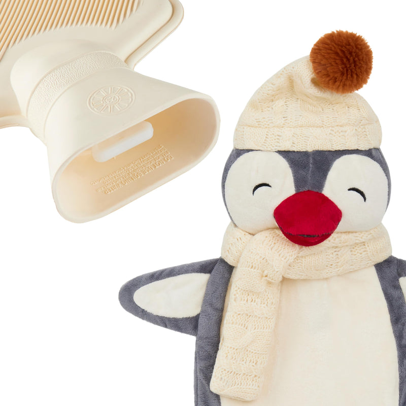 [Australia] - CityComfort Hot Water Bottle 1L with Animal Cover - Hot Water Bottle with Super Soft Plush Cover - Hot Water Bottle (Grey Penguin) Gray Penguin 