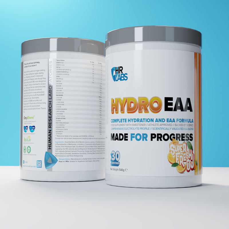 HydroEAA, Complete Hydration & EAA Essential Amino Acid Formula, with Comprehensive Electrolytes Profile, 540g, 30 Servings, 4 Flavours (540g, Super Fresh OJ)