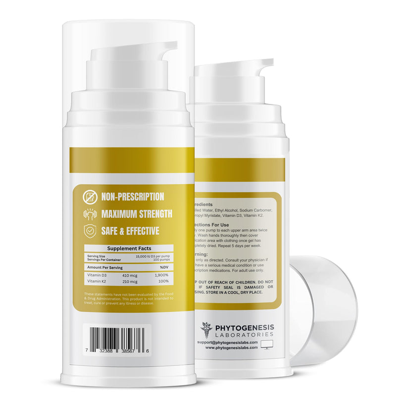 Phytogenesis Vitamin D3 K2 Topical Gel | The Sunshine Vitamin, Immune Support, Bone Support, Joint Support, One Month Supply 1